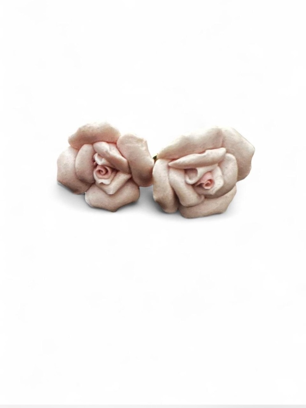 Vintage 1980s Avon Gold Tone Porcelain Petals Pink Rose Clip On Earrings